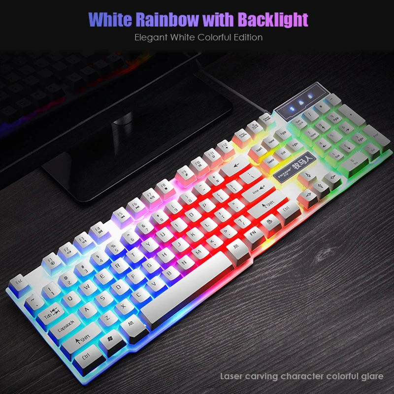 Игровая Проводная клавиатура с защитой от фиктивных нажатий разноцветная