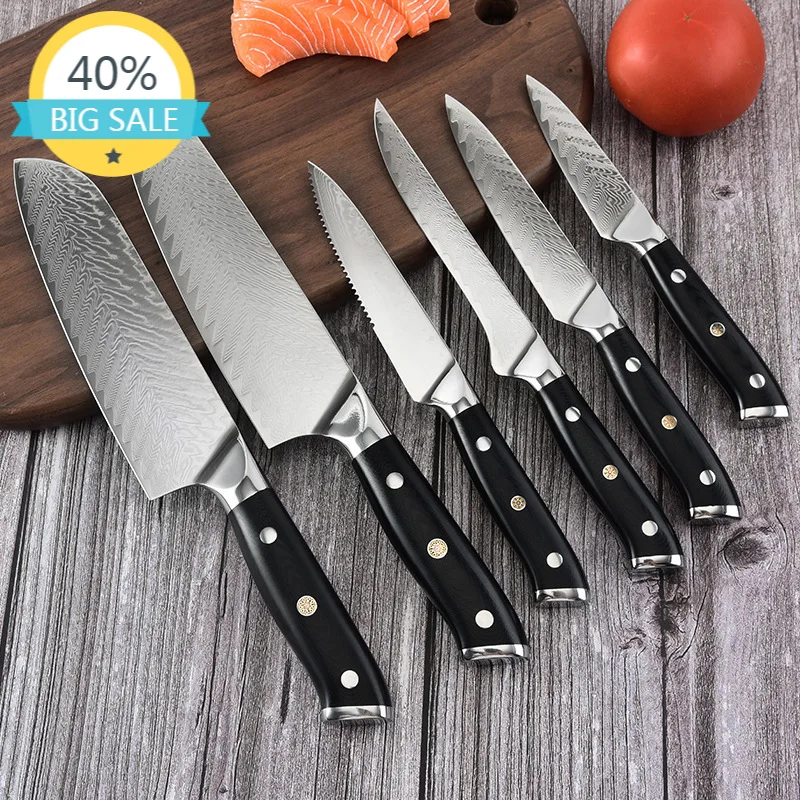 

Набор кухонных ножей Santoku, лезвия из дамасской кожи высокой твердости, 60AA01