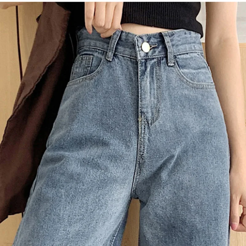 

Jeans Women Elegant Denim Solid Loose 2XL Wide Leg Trousers Womens Casual Soft All-match Daily Females Korean Style Ladies New