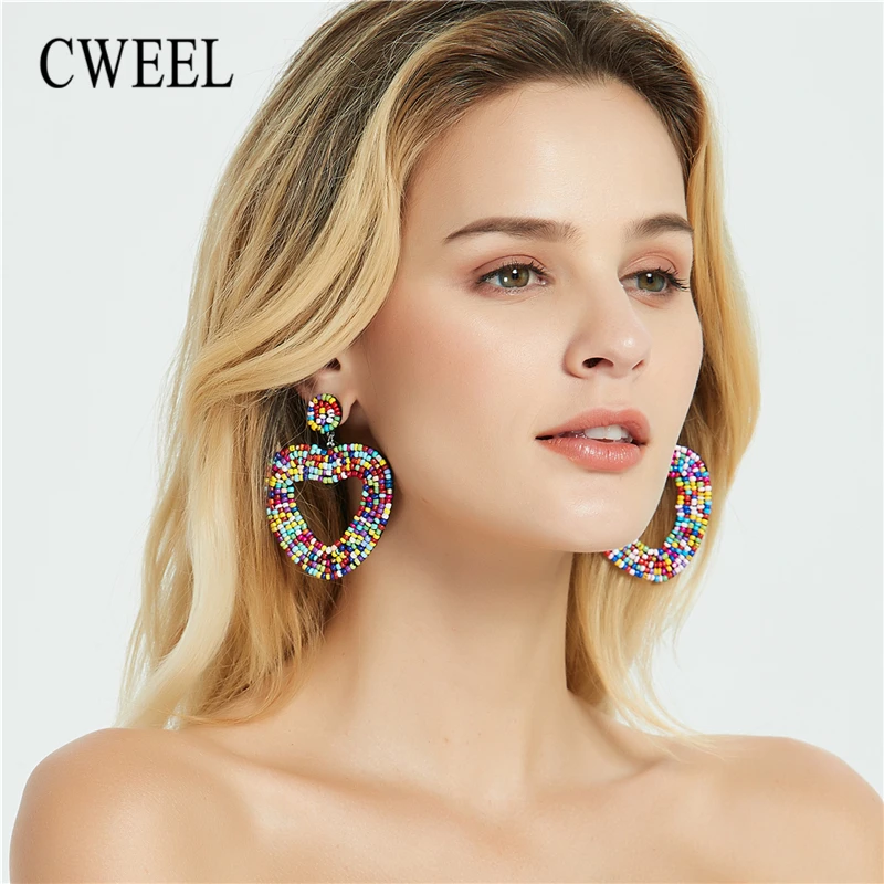 CWEEL INS Trendy Women Statement Earrings Boho Ethnic Colorful Dangle Drop Earrings Beads Tassel Fringe Party Wedding Jewelry