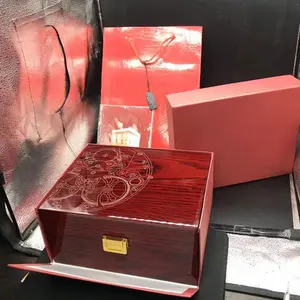 hot selling high quality pp nautilus watch original box papers red wood boxes handbag for 5711 5712 5726 5980 aquanaut watches free global shipping