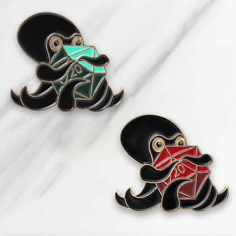 Осьминог обнимая шестиугольник эмаль броши зеленый красный Кнопки булавки для
