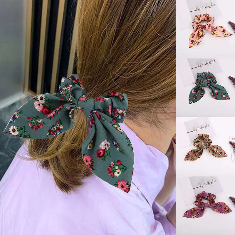 

1Pc Floral Bow Rabbit Ears Scrunchie Women Elastic Hair Band Headband Kids Ponytail Holder Hair Accessories Hair Band Hair Ties