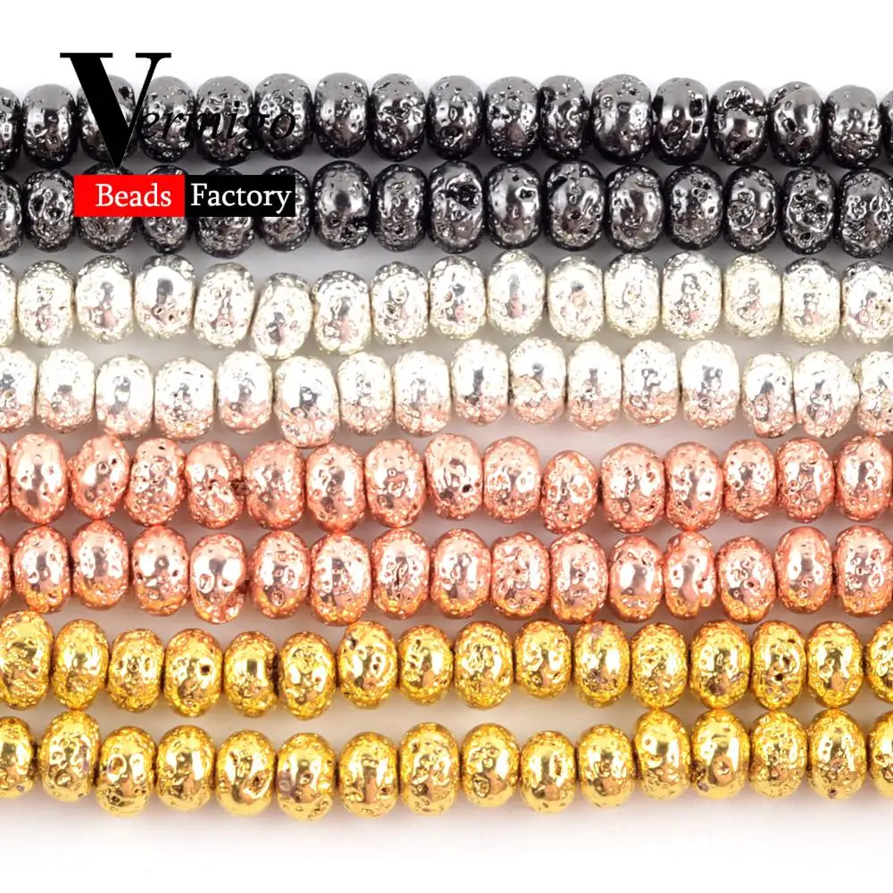 Натуральный розовое золото Лава гематитовый Камень Rondelle бусины для