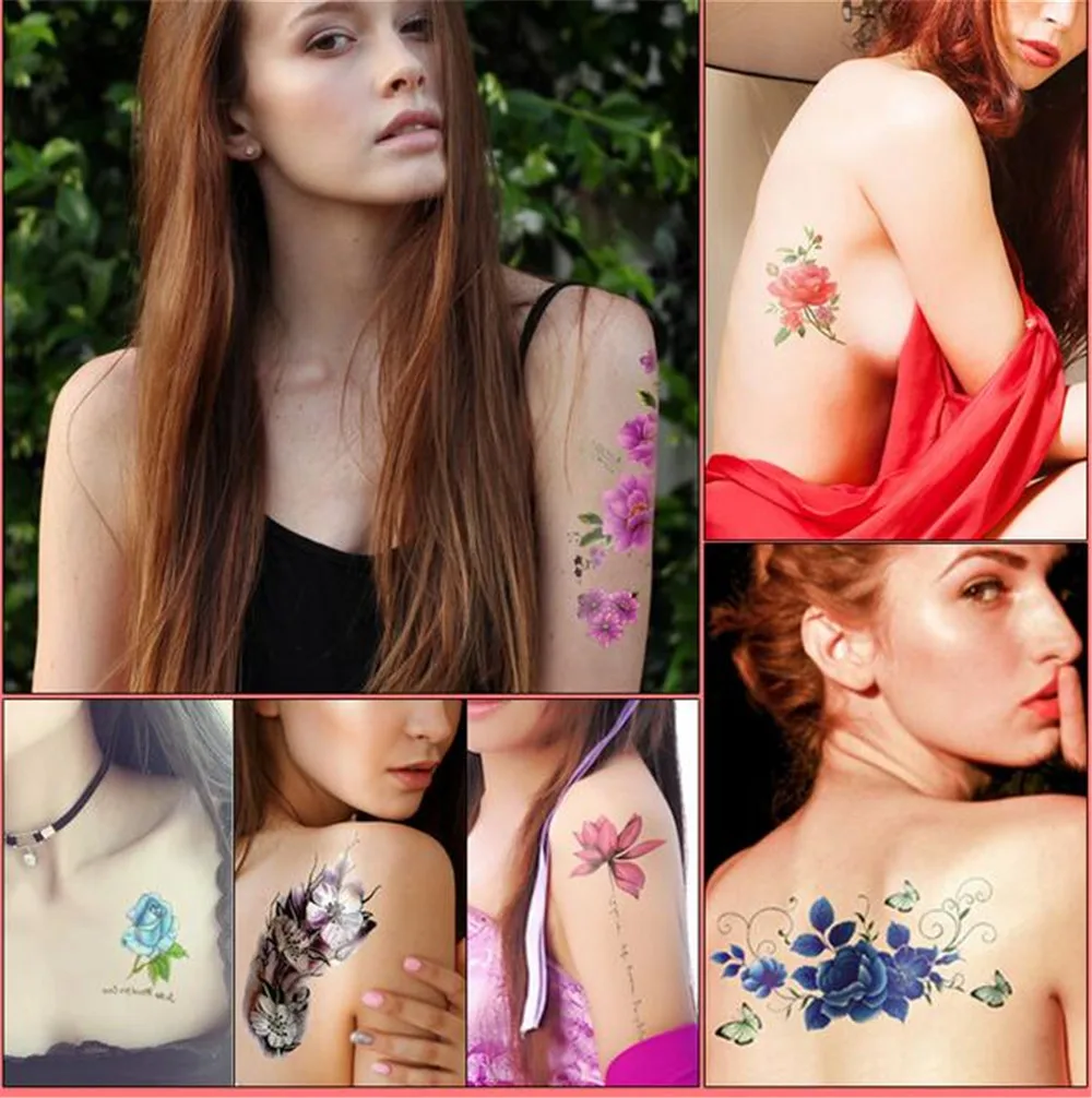 Водостойкая тату наклейка с цветами 5 шт. временная на грудь для женщин пионами