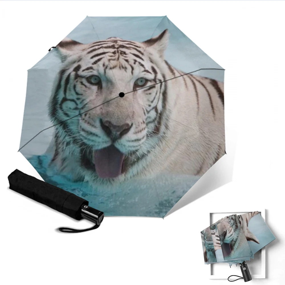 Ветрозащитный автоматический зонт с принтом тигра защита от дождя и солнца 3