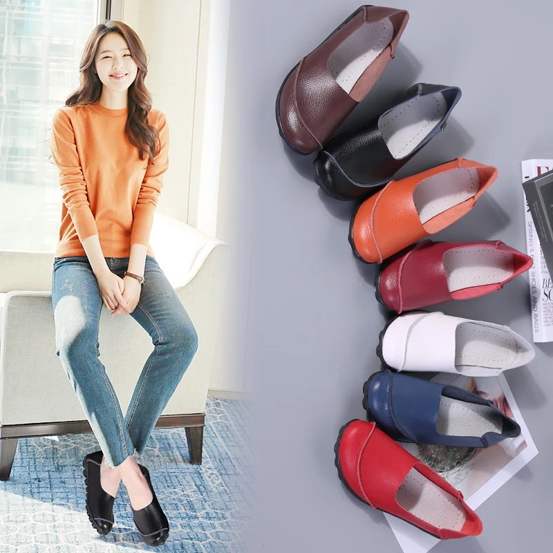 Женская обувь на плоской подошве лоферы из натуральной кожи весну 2019|Обувь без