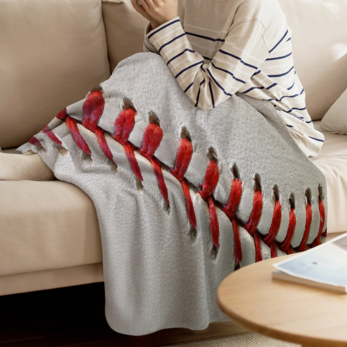 Спортивная бейсбольная текстура сшивание Красная белая накидка на кровать