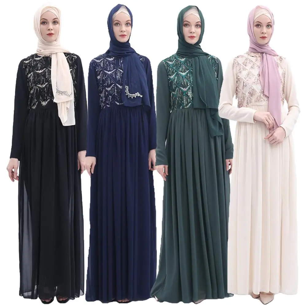Мусульманское платье с блестками в Дубае, женские мусульманские Длинные платья для вечеринок, кафтановое платье для джилбаба, платье в Дуба...