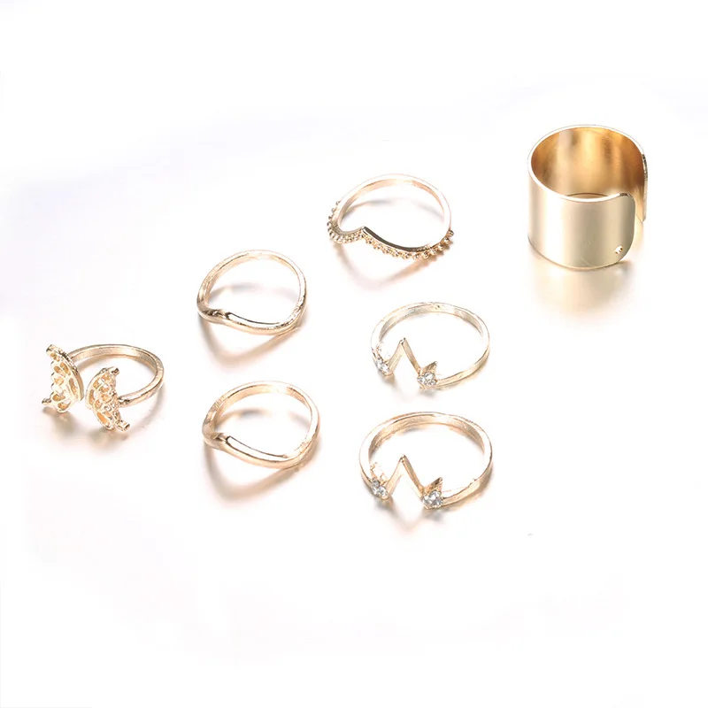 

Abdoabdo Gold Ring Set Metal Hollow Butterfly V-joint Ring Set 7 piece Set Stainless Steel Rings For Women Bagues Pour Femme