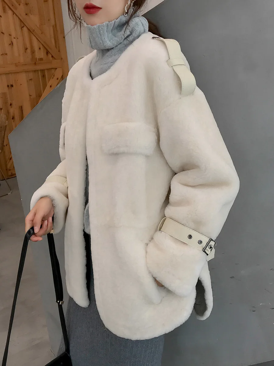 Женское зимнее пальто из натурального меха 100% куртка короткой овечьей шерсти