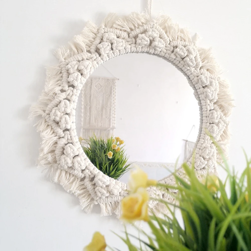 

Macrame Mirror Handmade Tapestry Makeup Mirror Compact Bohemia Decoration For Apartment Living Room Bedroom Wall Mirrors