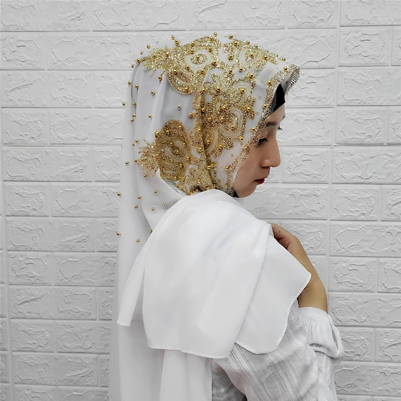 Изысканные хиджаб Бисероплетение мусульманские свадебные накидки Малайзия