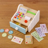 new simulation cash register toy kids checkout register wooden pretend play set kids educational toys games kids play house toys
