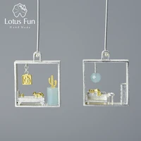 lotus fun real 925 sterling silver lazy cat at home dangle earrings handmade designer fine jewelry square big earrings for women