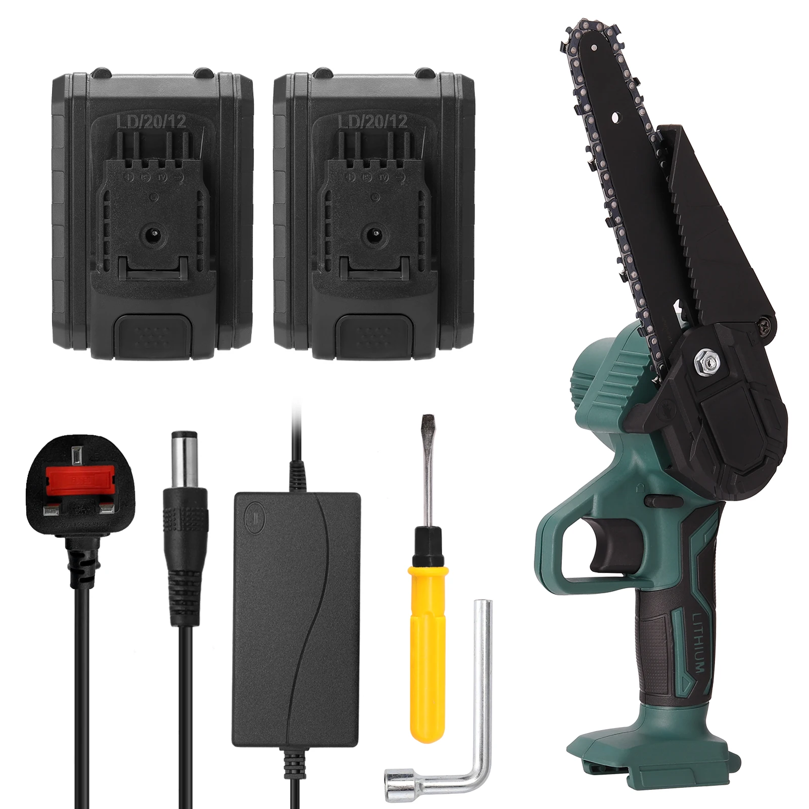 

21V Chain Saw 2 Battery Portable Mini Electric Pruning Saw Rechargeable Small Wood Spliting Chainsaw One-handed Woodworking Tool
