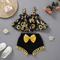 pudcoco newborn baby girl clothes summer 2pcs set sunflower printed suspender skirt hem tops bow decoration triangle shorts baby