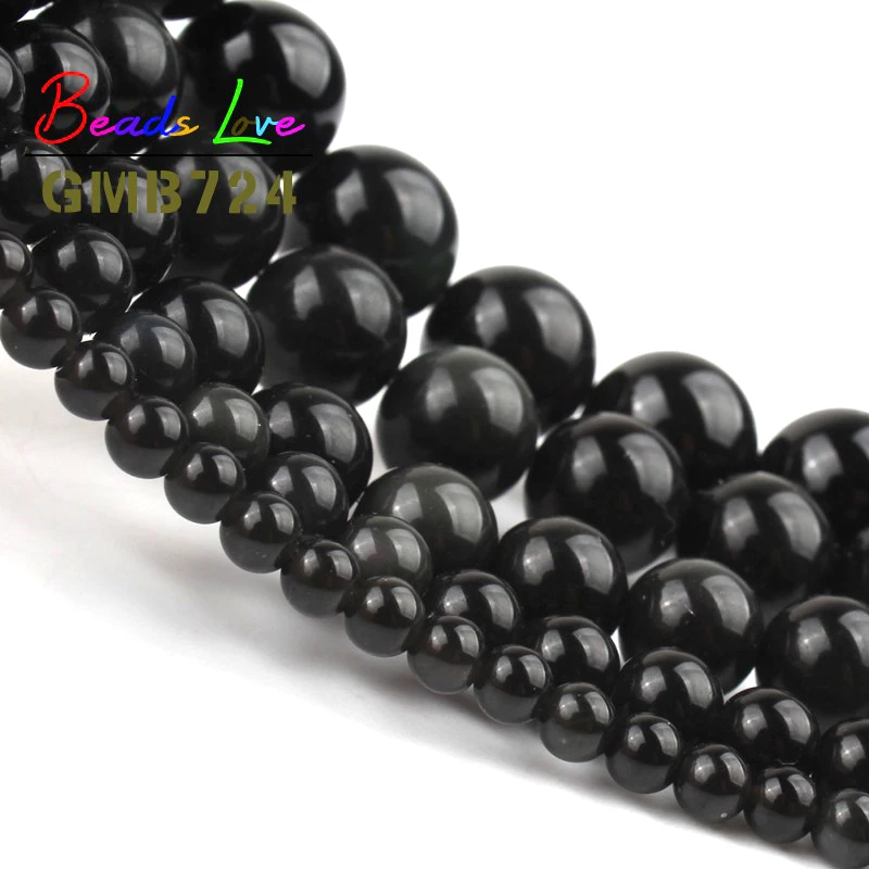 Natural Stone Black Obsidian Round Loose Beads 4 6 8 10 12mm for Jewelry Making Diy Bracelet Wholesale Perles 15 Inches | Украшения и
