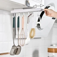 new push pull telescopic 6 hooks kitchen hook self adhesive under cabinet concealed kitchenware storage rack shelf organizer