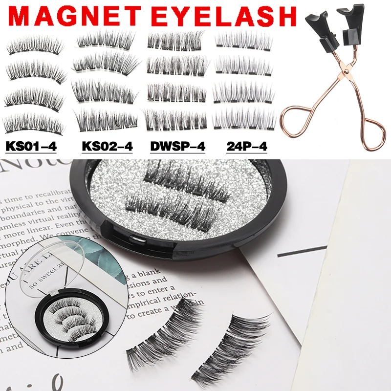 

2 Pairs 3D Magnetic False Eyelash Long Fake Eye Lashes Kit No Glue Needed Four Magnets Lash W/ Tweezer Easy To Wear