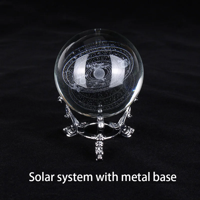 metal base solar 6 см с 3D гравировкой Галактическая солнечная система хрустальный светильник Ночной светильник светящийся крафт стеклянный круглый шар домашний офисный Настольный Декор лампа подарок - Испускаемый цвет: metal base solar