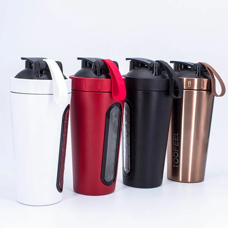 Sports Shaker Bottle Convenient Carrying Water Cup with Drawstring Protein Powder Milkshake Cup Stainless Steel Gym Bottle