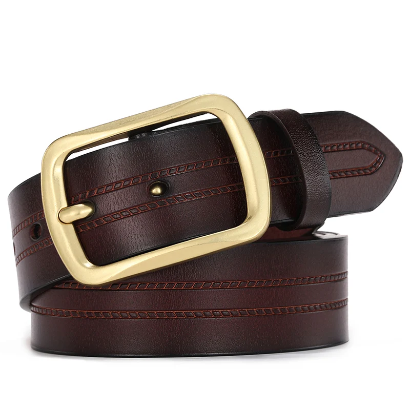 

[HIMUNU] Luxury Genuine Leather Men Belt Fashion Brand Alloy Metal Pin Buckle Designer Cowskin Strap Male for Jeans Waistband
