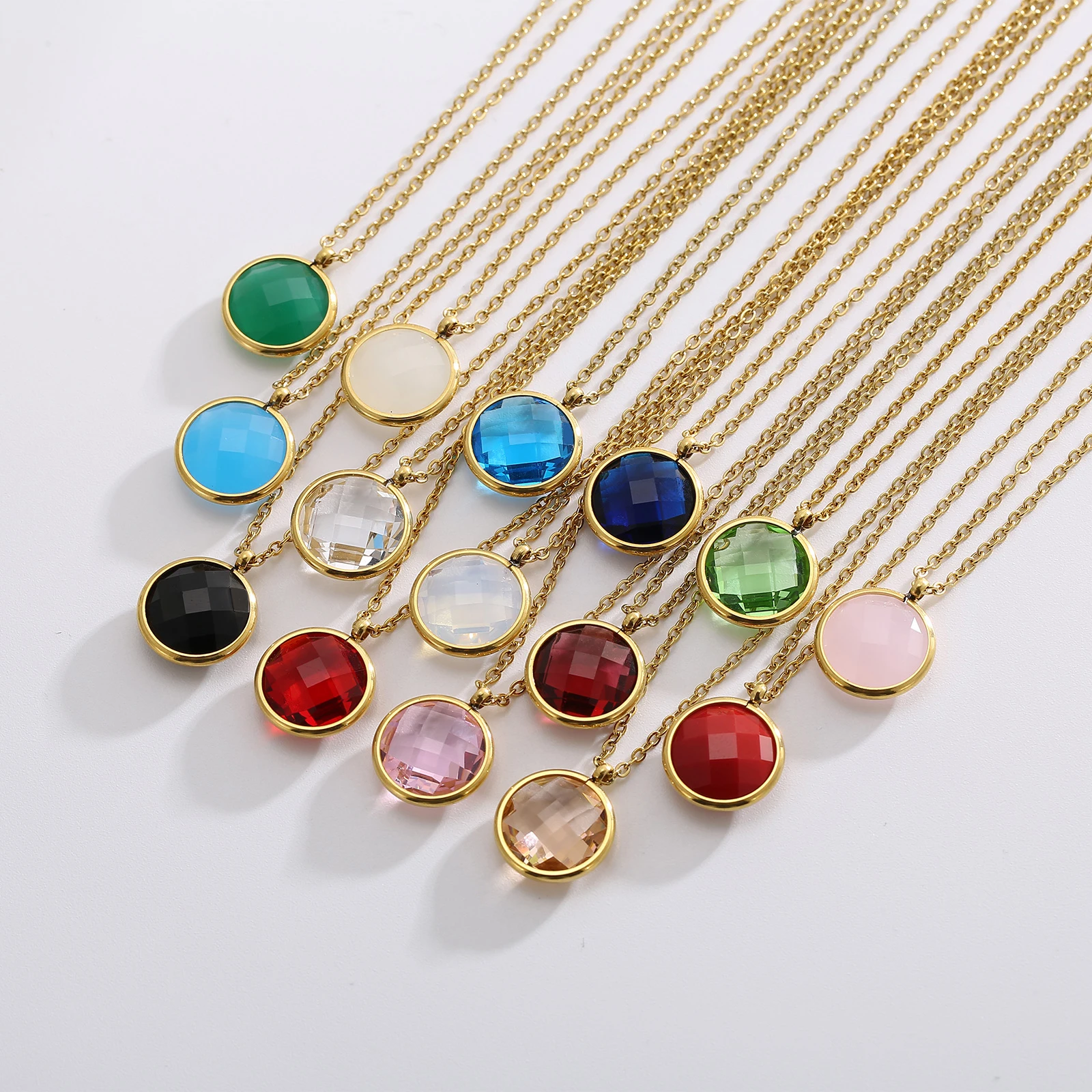 

Stainless Steel Round Zircon Pendant Necklace For Women Gold Fashion Simple Choker Jewelry Accessories Gift