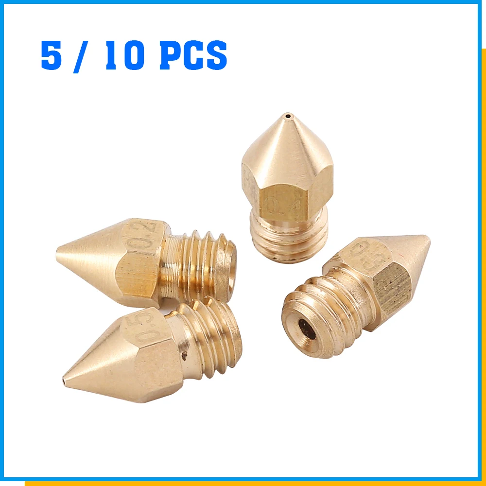 

5/10PCS MK8 Brass Nozzle 0.2MM 0.3MM 0.4MM 0.5MM Extruder Print Head Nozzle For 1.75MM CR10 CR10S Ender-3 3D Printer Accessories