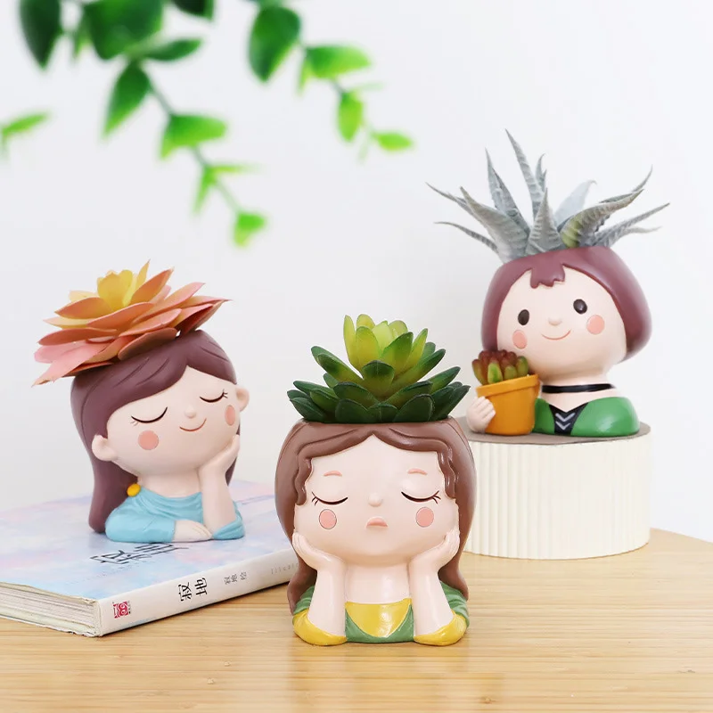 Creative Смола Кукла цветочный горшок для суккулентных растений офиса садоводства