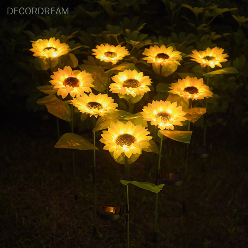 저렴한 10 개/몫 LED 해바라기 태양 빛 야외 파티 휴일 장식 플러그인 지상 풍경 정원 통로 마당 잔디 조명