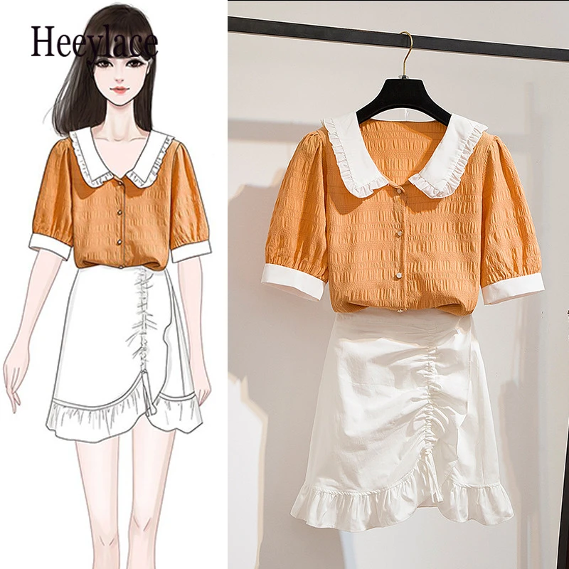 Милая блузка с воротником Питер Пэн топ и мини облегающая юбка асимметричным