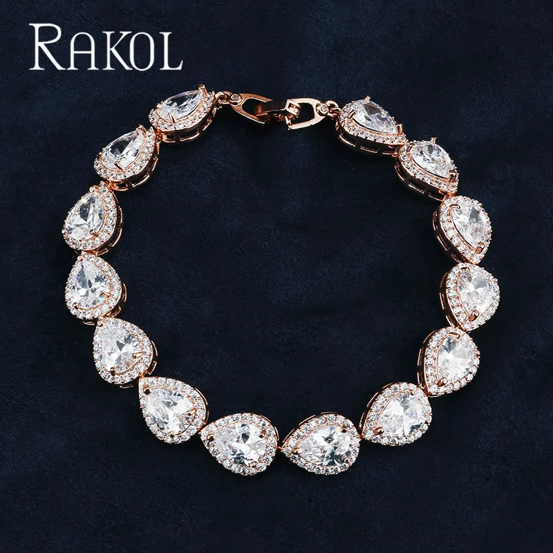 RAKOL классический AAA капли воды кубический циркон браслет для женщин розовое