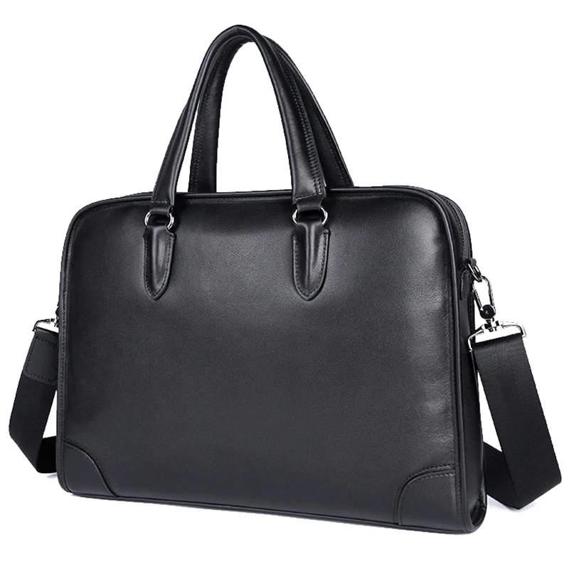 Luufan Men Genuine Leather Simple Style Black Office Business  Waterproof Briefcase 14