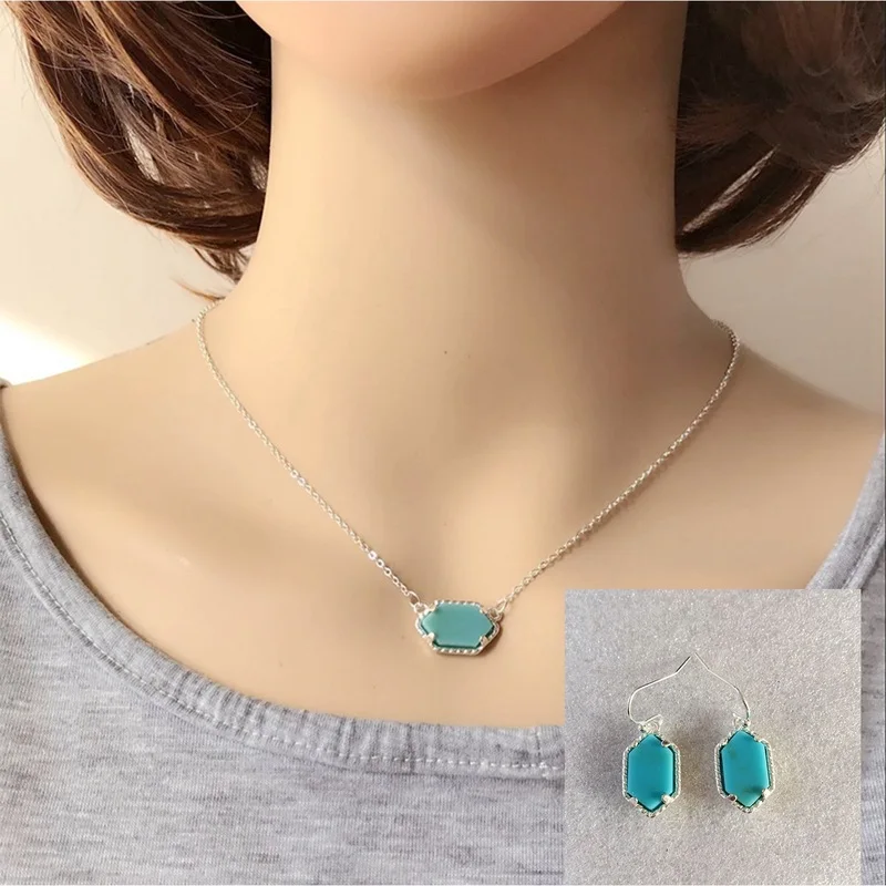 Маленький Druzy Drusy ожерелье серьги ювелирный набор с шестигранным воротником