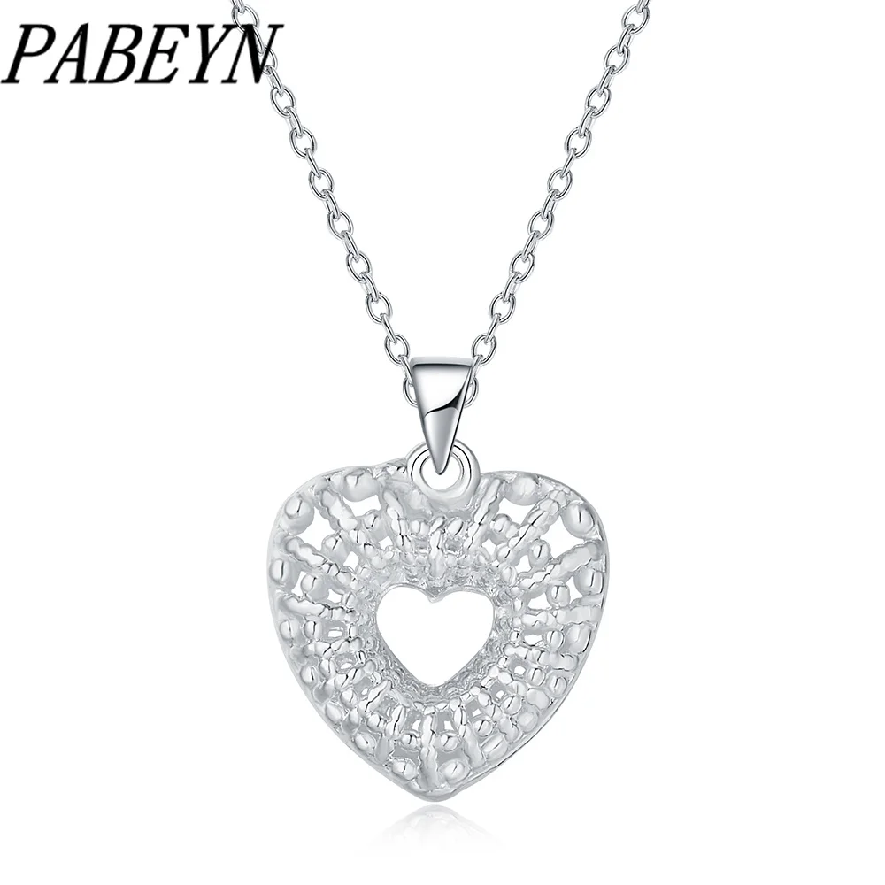 

PABEYN Jewelry 925 Sterling Silver Necklace Hollow Heart Shape Pendant Necklace for Woman Charm Jewelry Gift