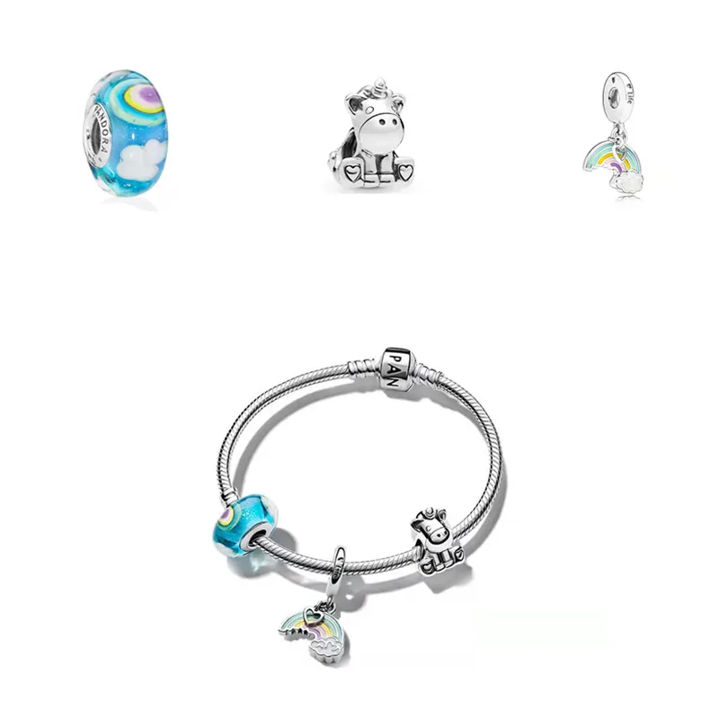 

2021 Fashion Jewelry 925 Sterling Silver Rainbow Journey Beaded Bracelet Suitable for Original Pandora DIY Designer Accessories