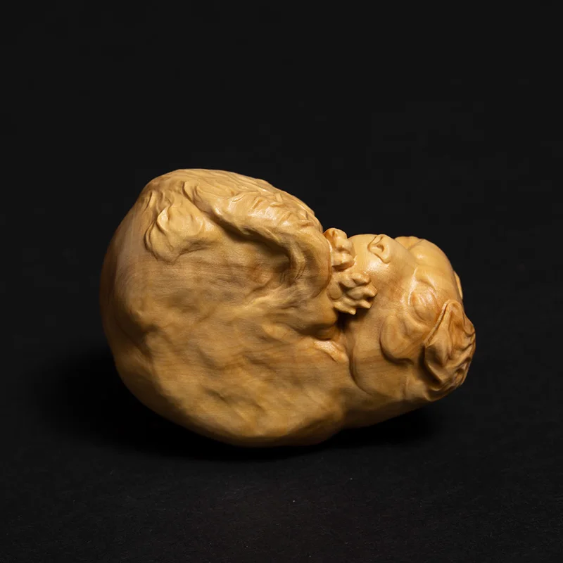 

Cute Zodiac Solid Wood Lucky Dog Boxwood Carving Animal Hand-carved Collectibles Toys Room Decoration Carving Crafts Ornaments