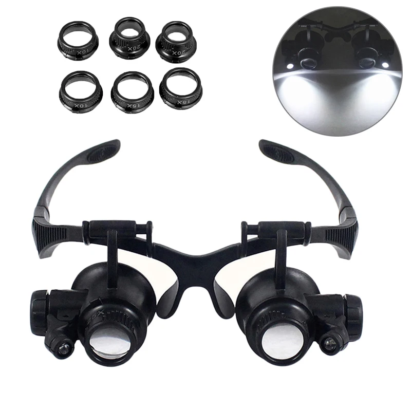 New Headband LED Light Glasses Magnifier 10X 15X 20X 25X Dual Eye Loupe Lens for Watchmaker Jewelry Optical Lens Glass Magnifier