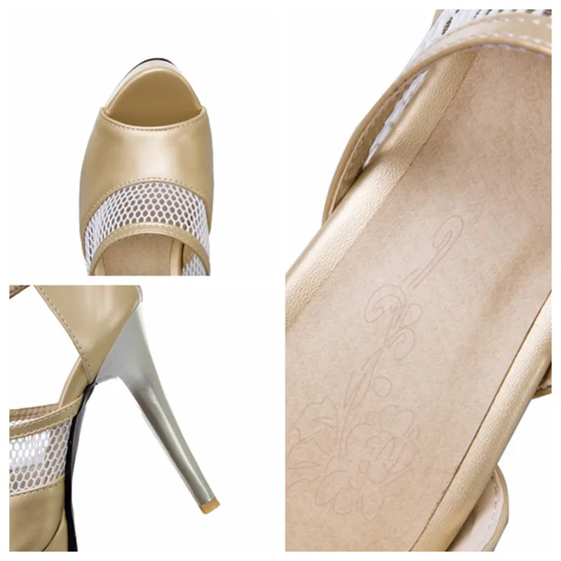 

ORCHA LISA Summer Heeled Sandals Peep Toe 11cm Thin High Heels Zipper Mesh 3.5cm Platforms Large size 33-50 Leisure Date A3063