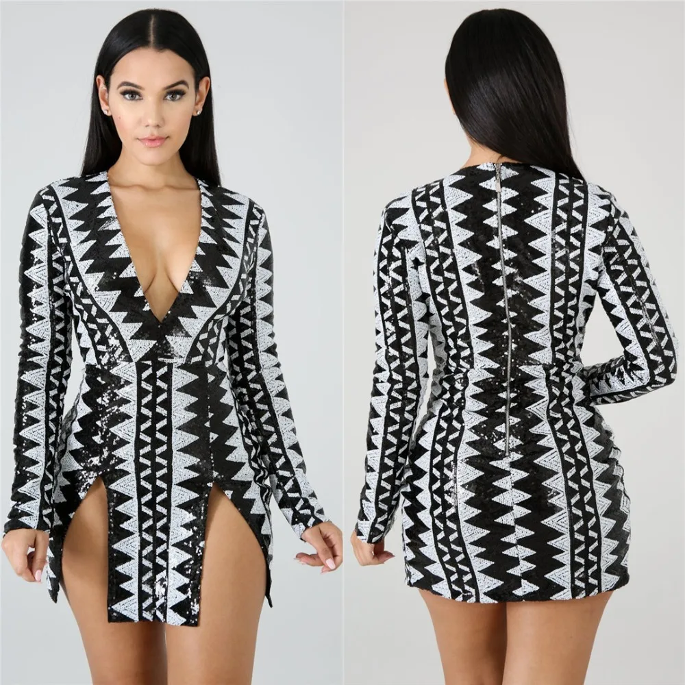 2018 зимние женские платья с v-образным вырезом украшенное пайетками полосатый