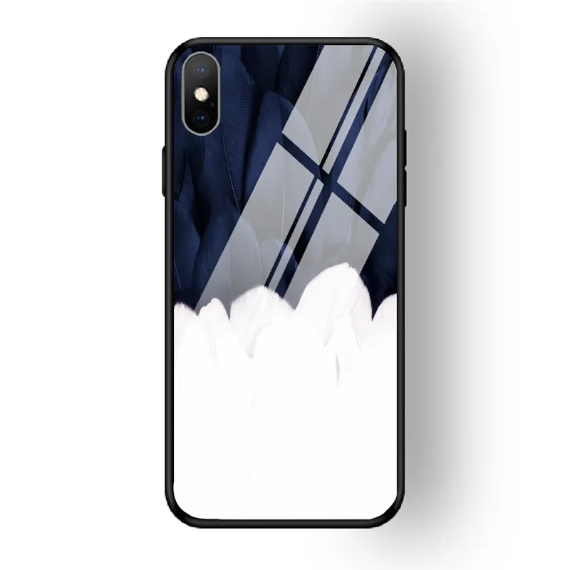 Чехол для iPhone X XS MAX XR для 6 6S 7 8 PLUS чехол из закаленного стекла с перьями красный желтый задняя чехол для iPhone 5 5S SE Funda