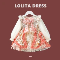 spanish baby girl dresses 2021 new vintage lolita princess party children lace lush dress elegant flower girl rosy prom frock