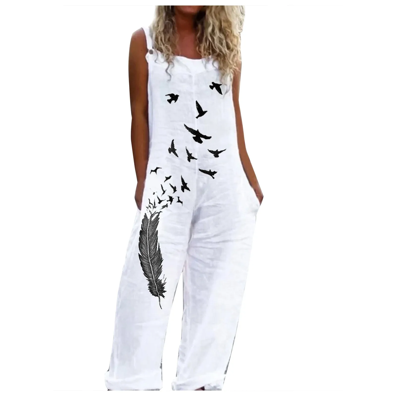 Женские комбинезоны без рукавов хлопковый льняной комбинезон свободные брюки в