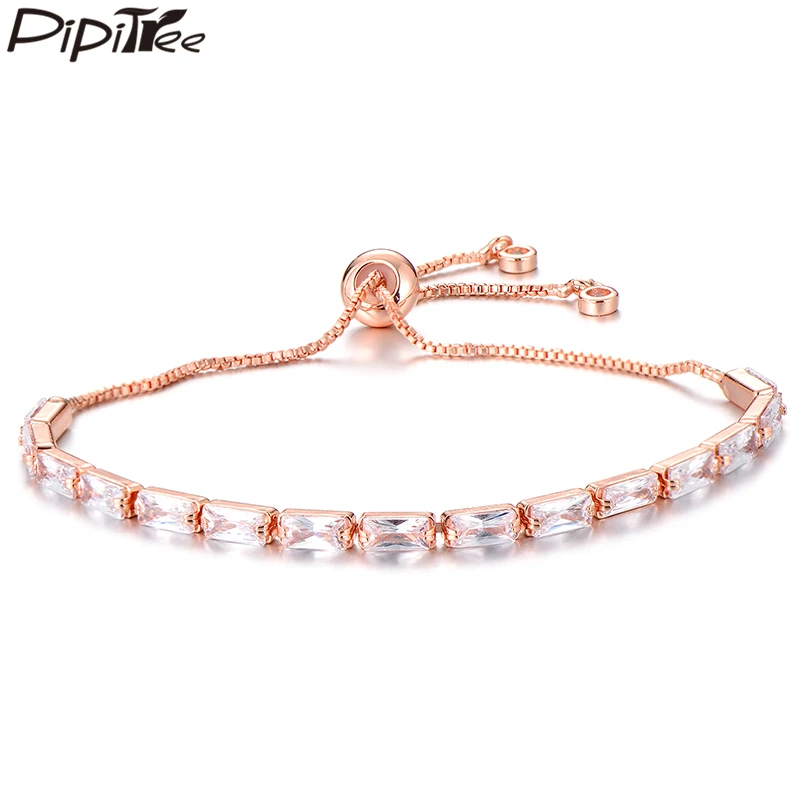 Pipitree из блестящего циркония теннисный браслет для женщин свадебный прозрачный циркониевый камень CZ браслеты ползунок цепь ювелирные изделия