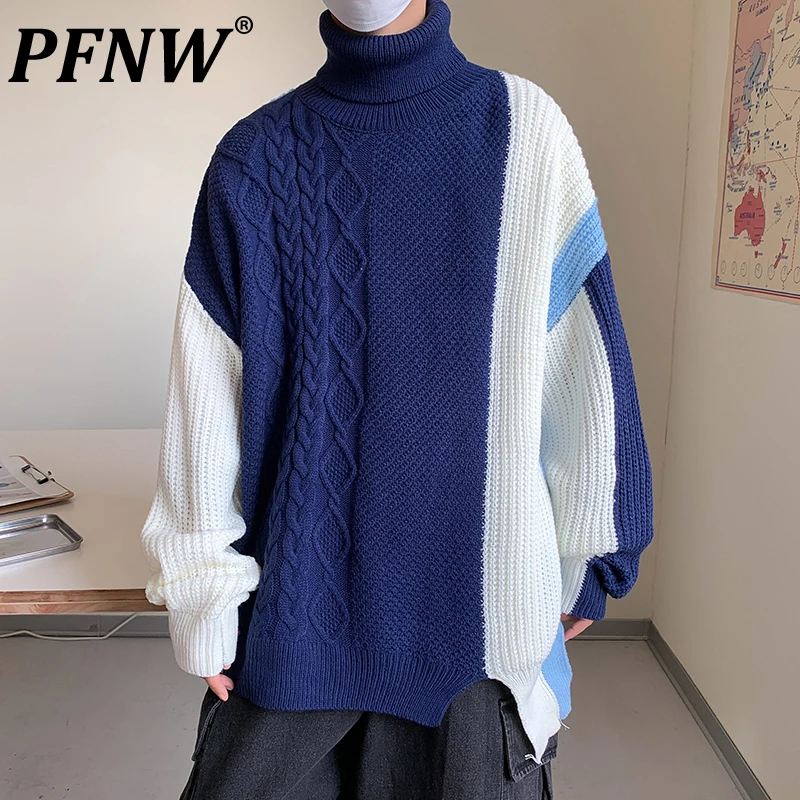 

Мужской свитер с высоким воротником PFNW, Свободный пуловер с асимметричным подолом, с оборками, 12x1139, Осень-зима