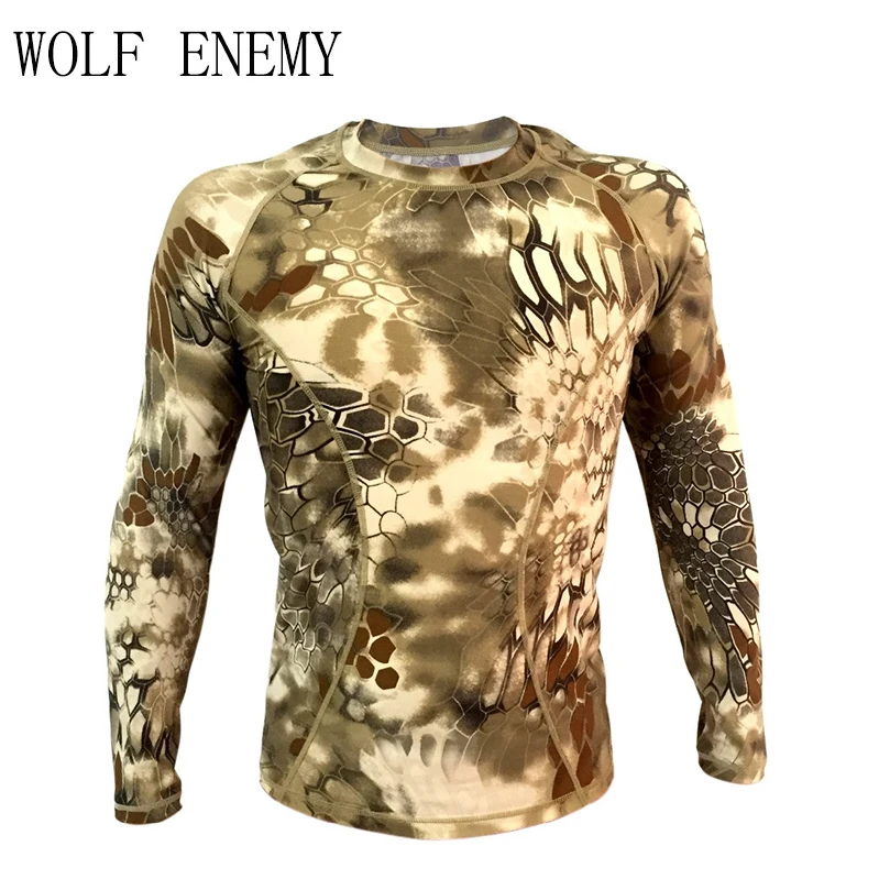 Облегающая компрессионная армейская футболка Kryptek дышащая тактическая с длинным