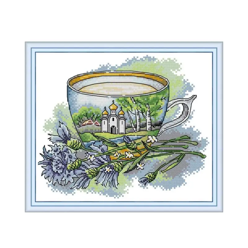 Joy Sunday Набор для вышивания крестиком, серия чашек, холст Aida 14ct 11ct DMC, ткань для вышивания крестиком, рукоделие