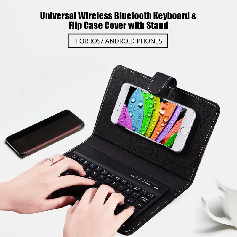 Беспроводная Bluetooth клавиатура кожаный чехол подставка для IPhone Android телефонов