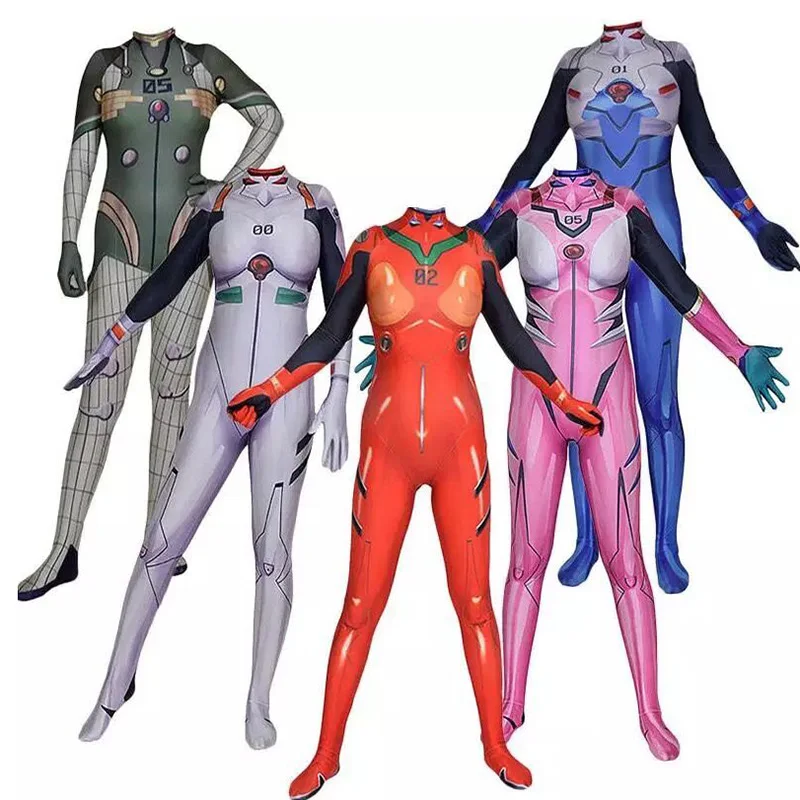 

Anime Asuka Soryu Langley Zentai Cosplay Costume EVA Asuka Test Jumpsuits Suit Halloween Bodysuit Adults Kids